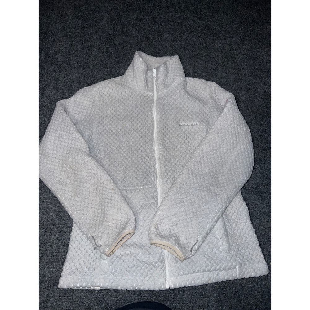 Columbia Interchange White Fleece Jacket Womens Small Full Zip Textured